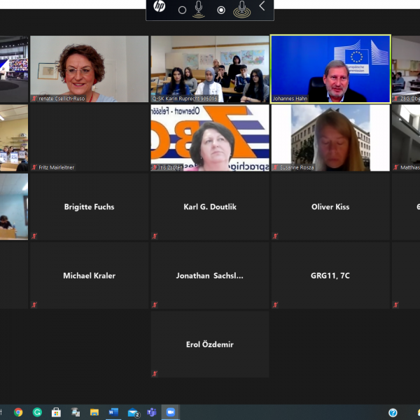 EUROPEAN AWARENESS 2021: 8. Club Europtimus und  Kick-off der Pilotschulen und der AEDE-Österreich mit EU-Kommissar Dr. Johannes Hahn